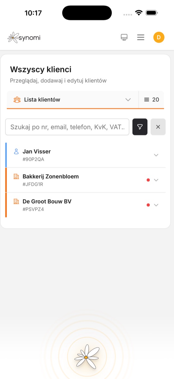 Kundenverzeichnis in Synomi