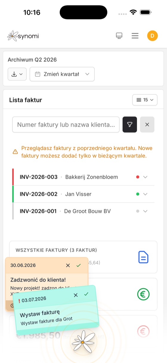 Rechnungsliste in Synomi auf dem Handy